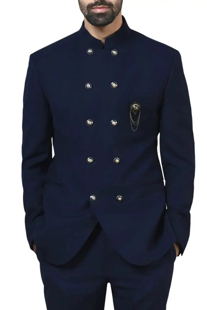 Men's Navy Blue Double Breasted Jodhpuri Suit, Traditional Wear for Special Occasions Men's Navy Blue Double Breasted Jodhpuri Suit, Traditional Wear for Special Occasions