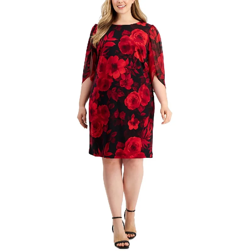 Connected Apparel Womens Plus Floral Print  Midi Dress