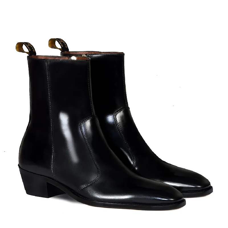 Cuban Heel Boots Stitched Black Leather with Zip Closure by Brune & Bareskin (Copy)