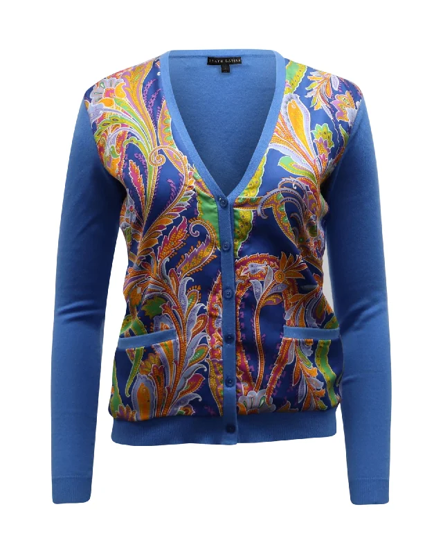 Ralph Lauren Paisley Print Cardigan in Blue Cashmere