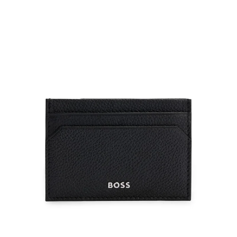 Brass money clip with card holder in grained leather