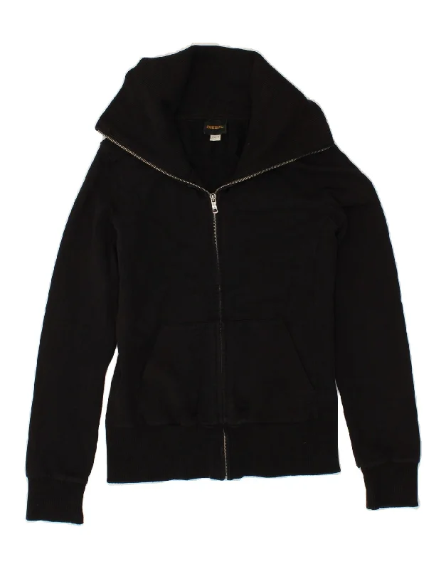 DIESEL Womens Graphic Tracksuit Top Jacket UK 12 Medium Black Cotton