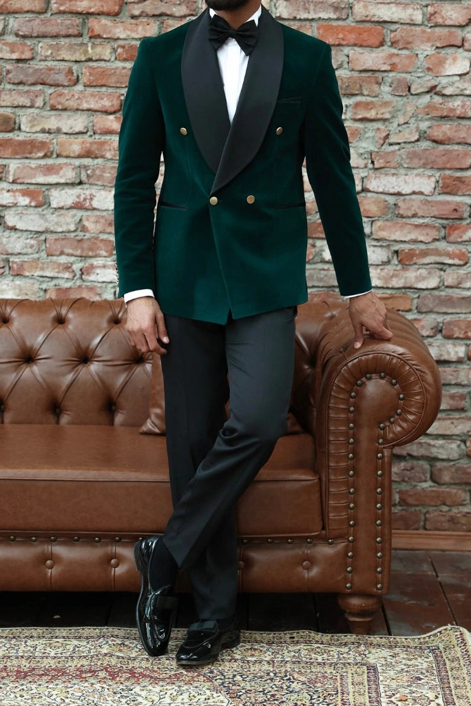 Men's Green Velvet Double Breasted Tuxedo Suit Elegant & Classic Wedding Wear Dinner Party Suits Men's Green Velvet Double Breasted Tuxedo Suit Elegant & Classic Wedding Wear Dinner Party Suits