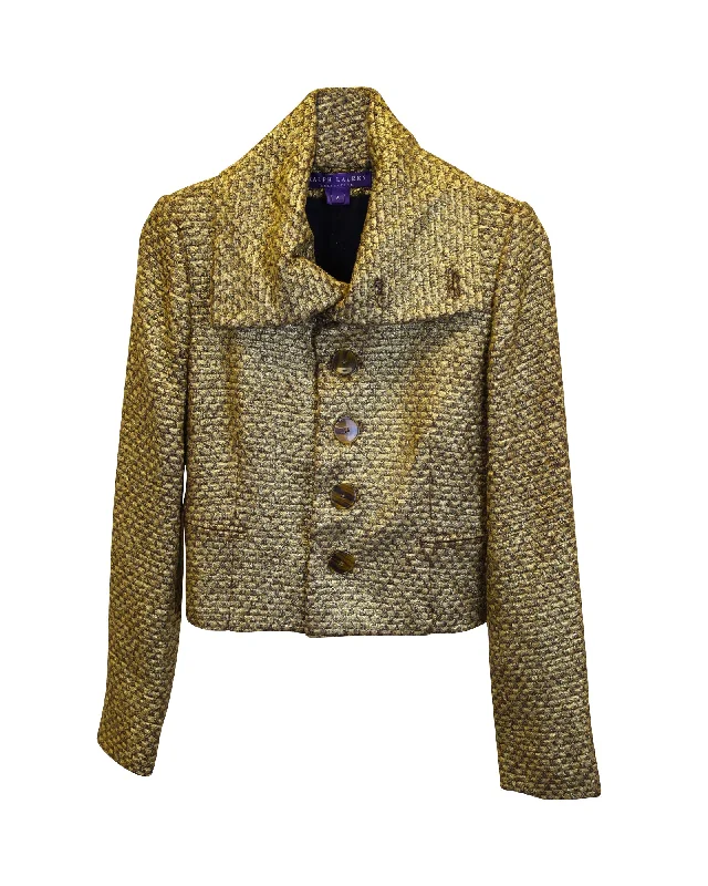 Ralph Lauren Collection Woven Single-Breasted Jacket in Gold Wool Tweed