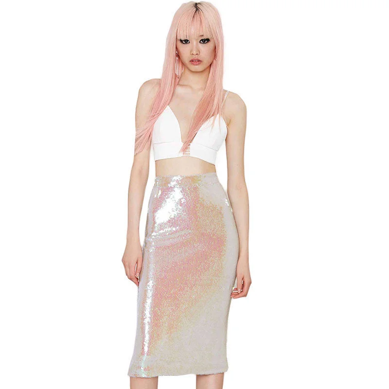 Women Summer Fashion Retro High Waist Skirt Sequined Pencil Bodycon Skirts