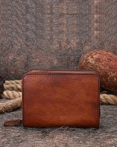 Vintage Women Brown Leather Small Wallet with Zip Around Card Holders Bifold Small Wallet Billfold For Women Vintage Women Brown Leather Small Wallet with Zip Around Card Holders Bifold Small Wallet Billfold For Women