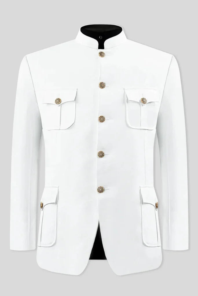 White Pocket Design Jodhpuri Suit, Designer Jodhpuri Suit for Men