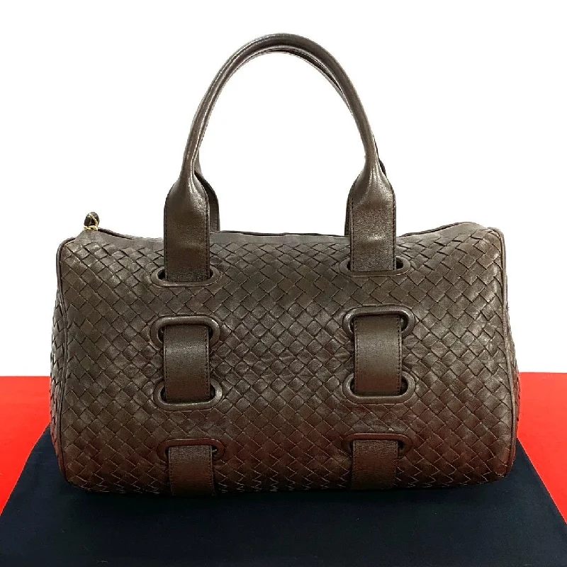 BOTTEGAVENETA Boston Duffel bag leather Brown INTRECCIATO Women Used Authentic