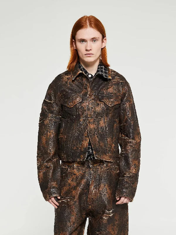 Distressed Monogram Denim Jacket in Brown