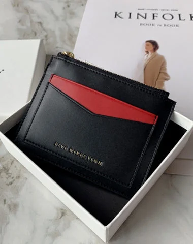 Cute Women Black Vegan Leather Card Holders Slim KeyChain Card Wallet Zip Change Wallet For Women Cute Women Black Vegan Leather Card Holders Slim KeyChain Card Wallet Zip Change Wallet For Women