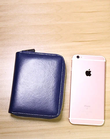 Minimalist Women Blue Leather Card Holders Small Zip Card Wallet Card Holders Wallet For Women