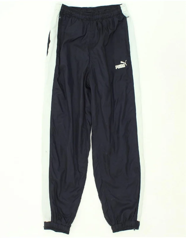 PUMA Mens Tracksuit Trousers Joggers Medium Navy Blue Colourblock Nylon