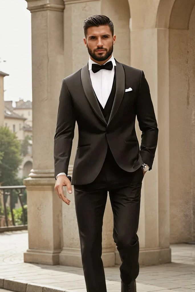 Men's Black Three Piece Suit For Groom Weddings Engagement Parties Formal Gatherings & Events Men's Black Three Piece Suit For Groom Weddings Engagement Parties Formal Gatherings & Events