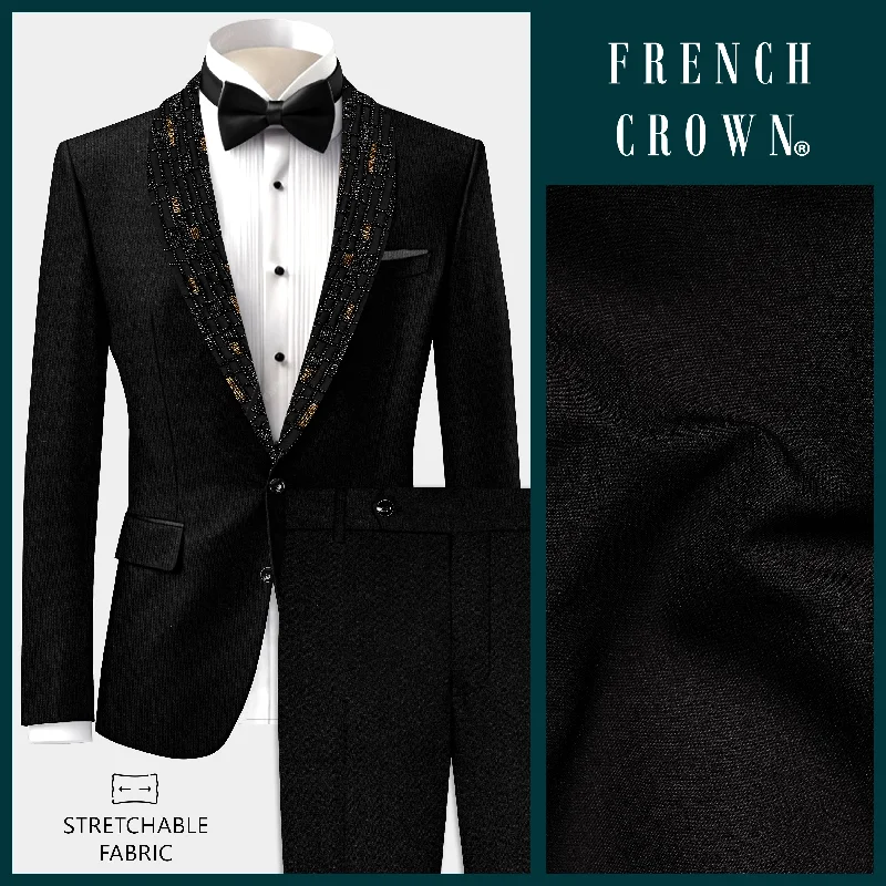 Jade Black Stretchable Wool Rich Tuxedo Designer Suit