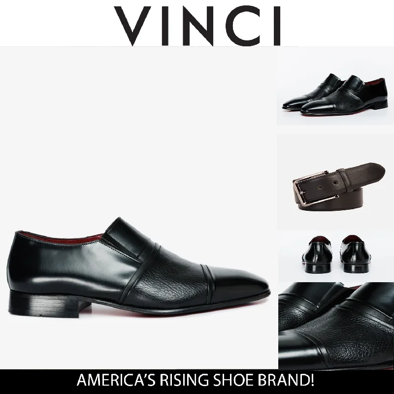 The Everest Black Leather Cap Toe Dress Loafer Men Shoe