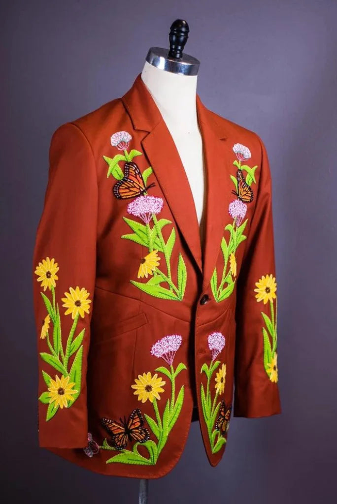 Men Rust Two Piece Suit Embroidered  Designer Suits Wedding Classic Bespoke Wear