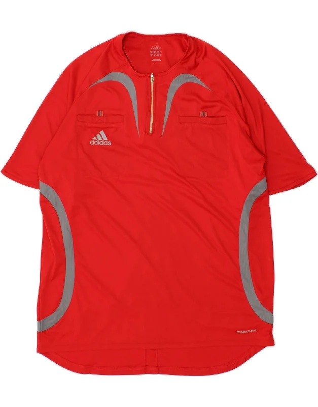ADIDAS Mens Zip Neck T-Shirt Top XL Red Polyester