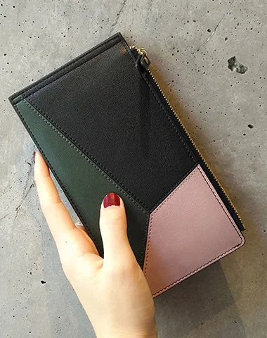 Cute Womens Patchwork Black Leather Card Wallet Card Clutch Wallet Zip Card Holder Wallet for Women Cute Womens Patchwork Black Leather Card Wallet Card Clutch Wallet Zip Card Holder Wallet for Women