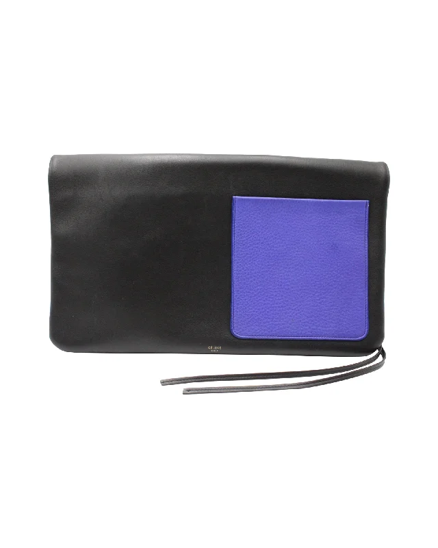 Celine Folded Clutch Bag in Black and Purple Leather