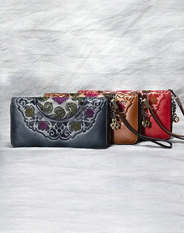 Handmade Floral Leather Wristlet Wallet Womens Zip Around Wallets Floral Cards Ladies Zipper Clutch Wallet for Women Handmade Floral Leather Wristlet Wallet Womens Zip Around Wallets Floral Cards Ladies Zipper Clutch Wallet for Women