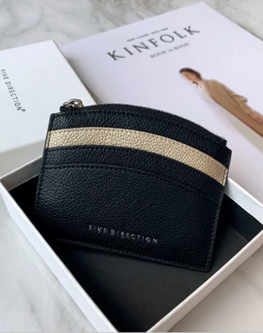 Cute Women Black Leather Card Holder Small Card Wallet Minimalist Credit Card Holders For Women