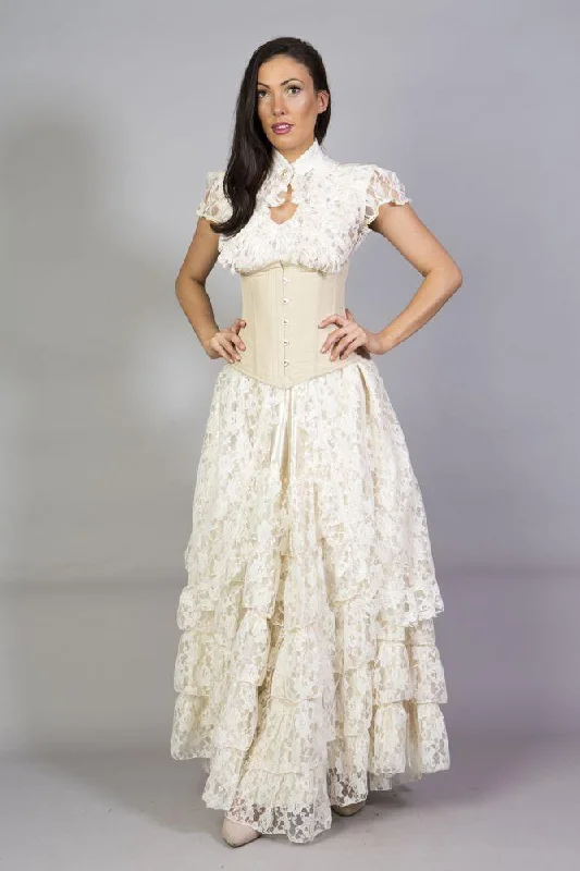 Victorian Long Gothic Skirt In Cream & Cream Lace Overlay