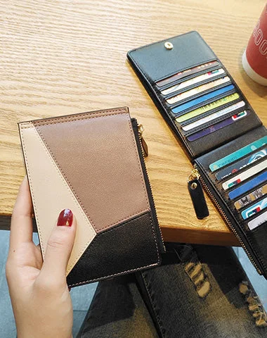 Cute Womens Patchwork Light Coffee Leather Card Wallets Card Clutch Wallet Zip Card Holder Wallet for Women Cute Womens Patchwork Light Coffee Leather Card Wallets Card Clutch Wallet Zip Card Holder Wallet for Women