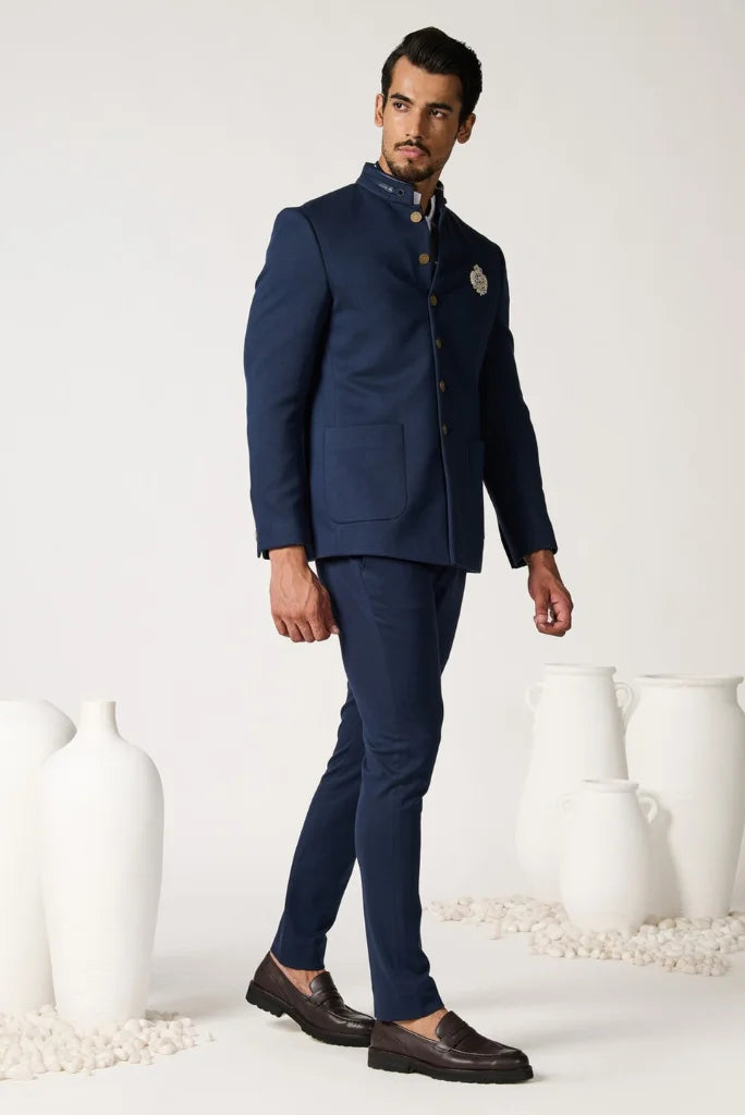 Men's Navy Blue Bandhgala Jodhpuri Suit, Perfect for Wedding and Festival