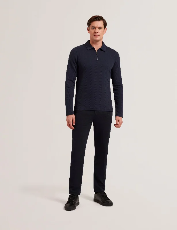 Kalend Long Sleeve Zip Herringbone Polo Navy