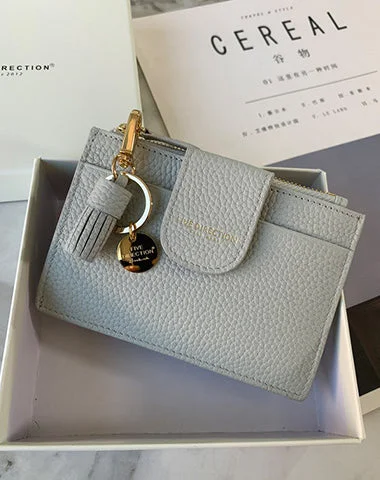 Cute Women Gray Leather Slim Keychain with Card Wallet Card Holder Wallet Change Wallet For Women Cute Women Gray Leather Slim Keychain with Card Wallet Card Holder Wallet Change Wallet For Women