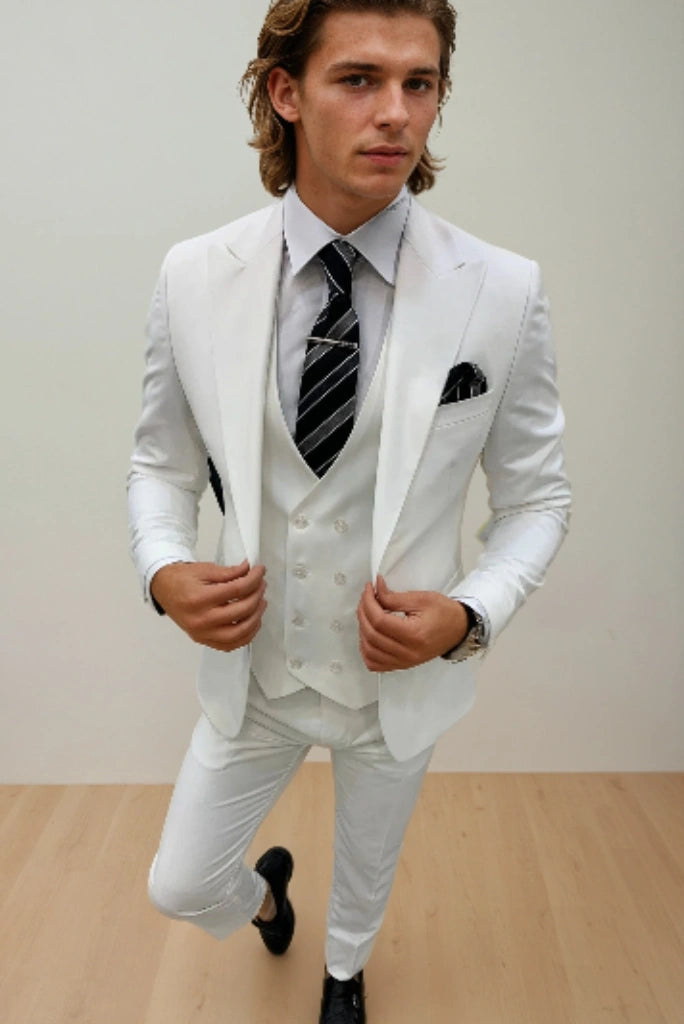 Men Elegant White Three Piece Suit For Classic Formal Wear Party Wear Wedding Promo Wear Suit & Special For Every Occasions Men Elegant White Three Piece Suit For Classic Formal Wear Party Wear Wedding Promo Wear Suit & Special For Every Occasions