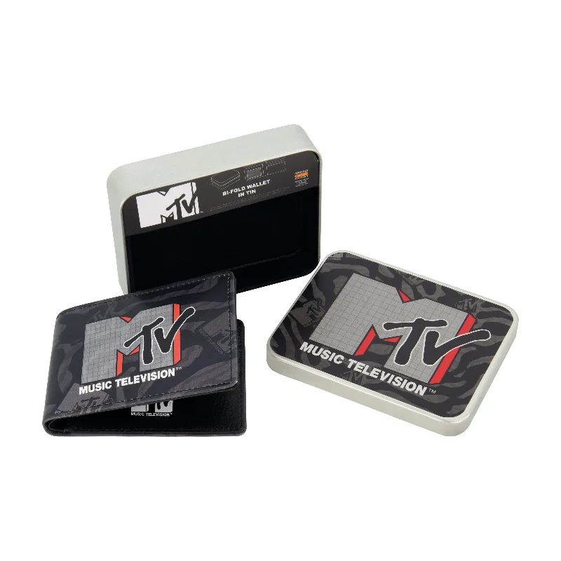 MTV LOGO Bifold Wallet, Slim Wallet with Decorative Tin for Men and Women