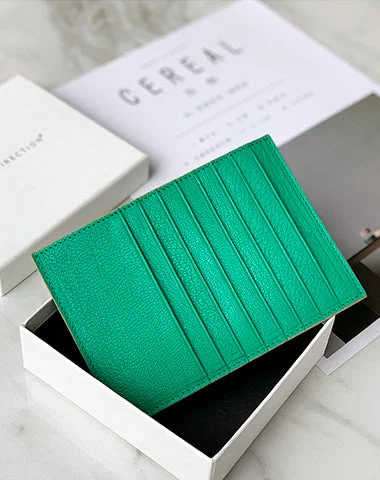 Women Green Leather Vertical Card Holder Wallet With Coin Pocket Slim Card Wallet For Women Women Green Leather Vertical Card Holder Wallet With Coin Pocket Slim Card Wallet For Women