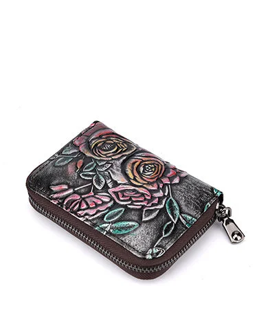 Womens Silver Leather Small Zip Around Wallet Rose Billfold Wristlet Wallet Floral Ladies Zipper Small Card Wallet for Women Womens Silver Leather Small Zip Around Wallet Rose Billfold Wristlet Wallet Floral Ladies Zipper Small Card Wallet for Women