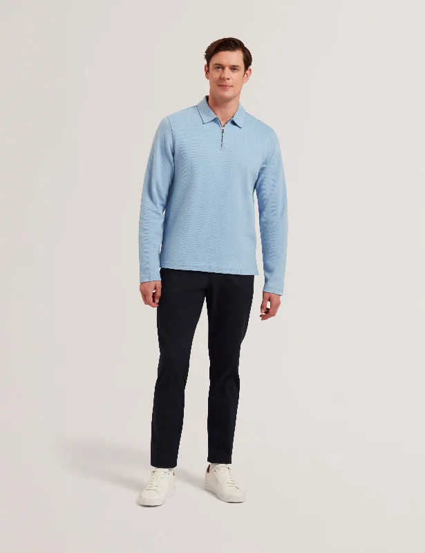 Kalend Long Sleeve Zip Herringbone Polo Blue