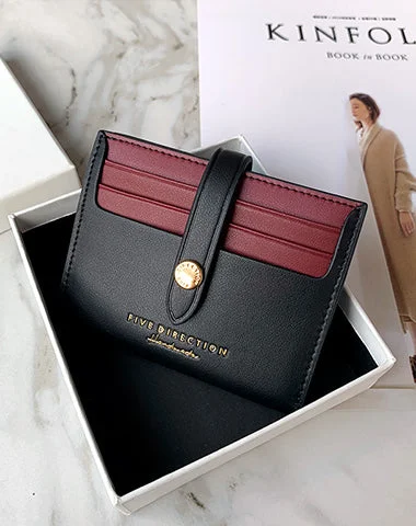 Minimalist Women Black&Red Vegan Leather Small Wallet Billfold Card Holder Card Wallets Slim Card Holders Credit Card Holder For Women Minimalist Women Black&Red Vegan Leather Small Wallet Billfold Card Holder Card Wallets Slim Card Holders Credit Card Holder For Women