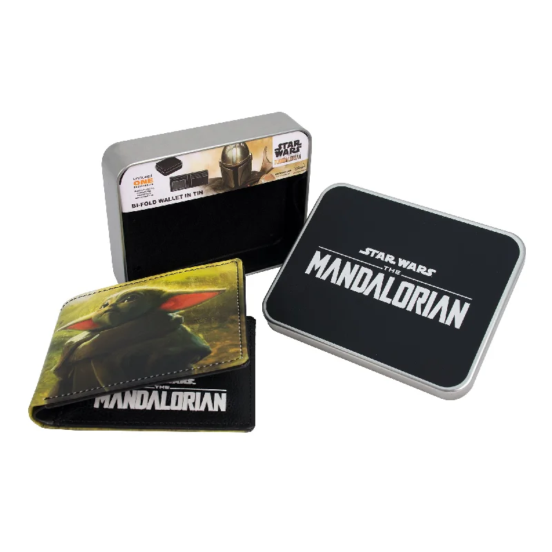 Disney Star Wars Grogu Wallet, The Mandalorian Slim Bifold Wallet with Decorative Tin Case
