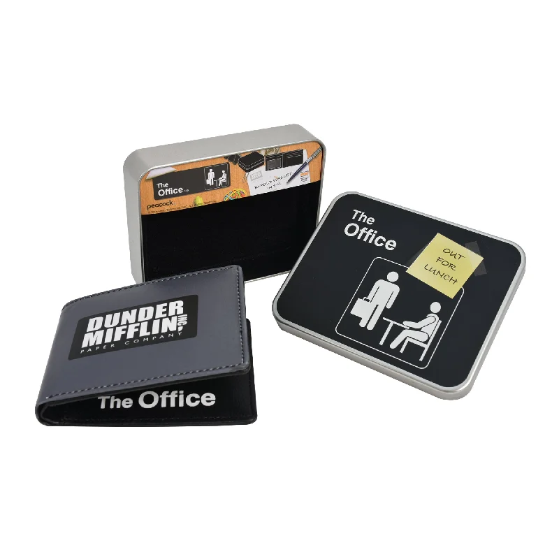 The Office Dunder Mifflin Inc. Paper Company Bifold Wallet in a Decorative Tin Case, Multi The Office Dunder Mifflin Inc. Paper Company Bifold Wallet in a Decorative Tin Case, Multi