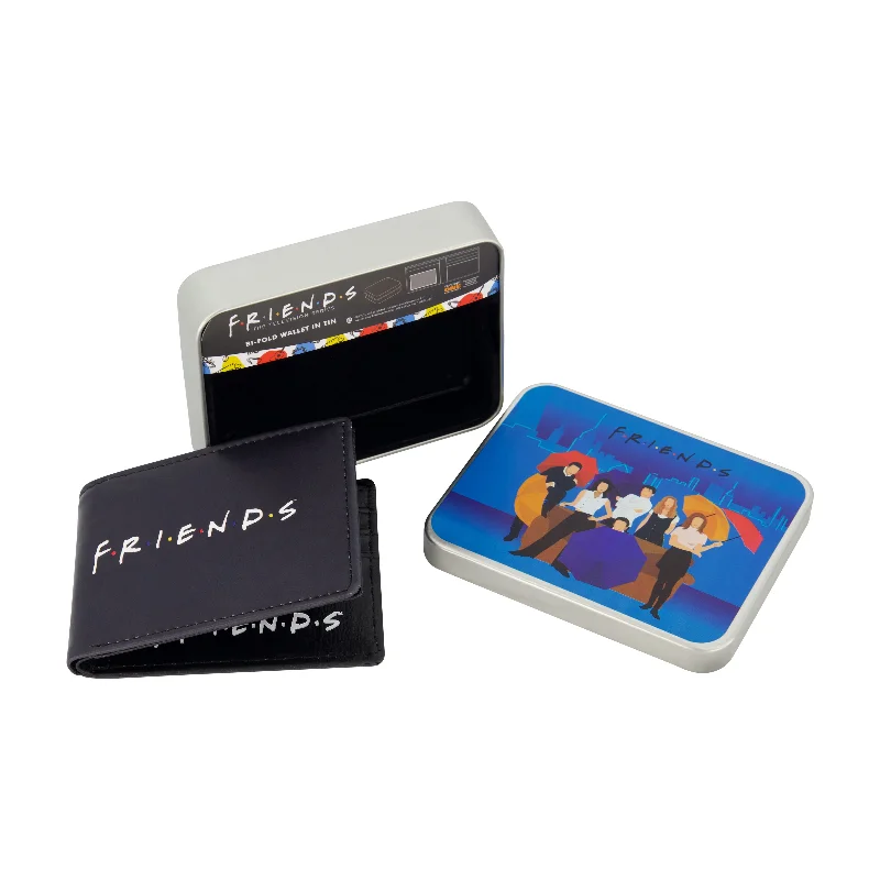 WB FRIENDS LOGO Bifold Wallet, Slim Wallet with Decorative Tin for Men and Women