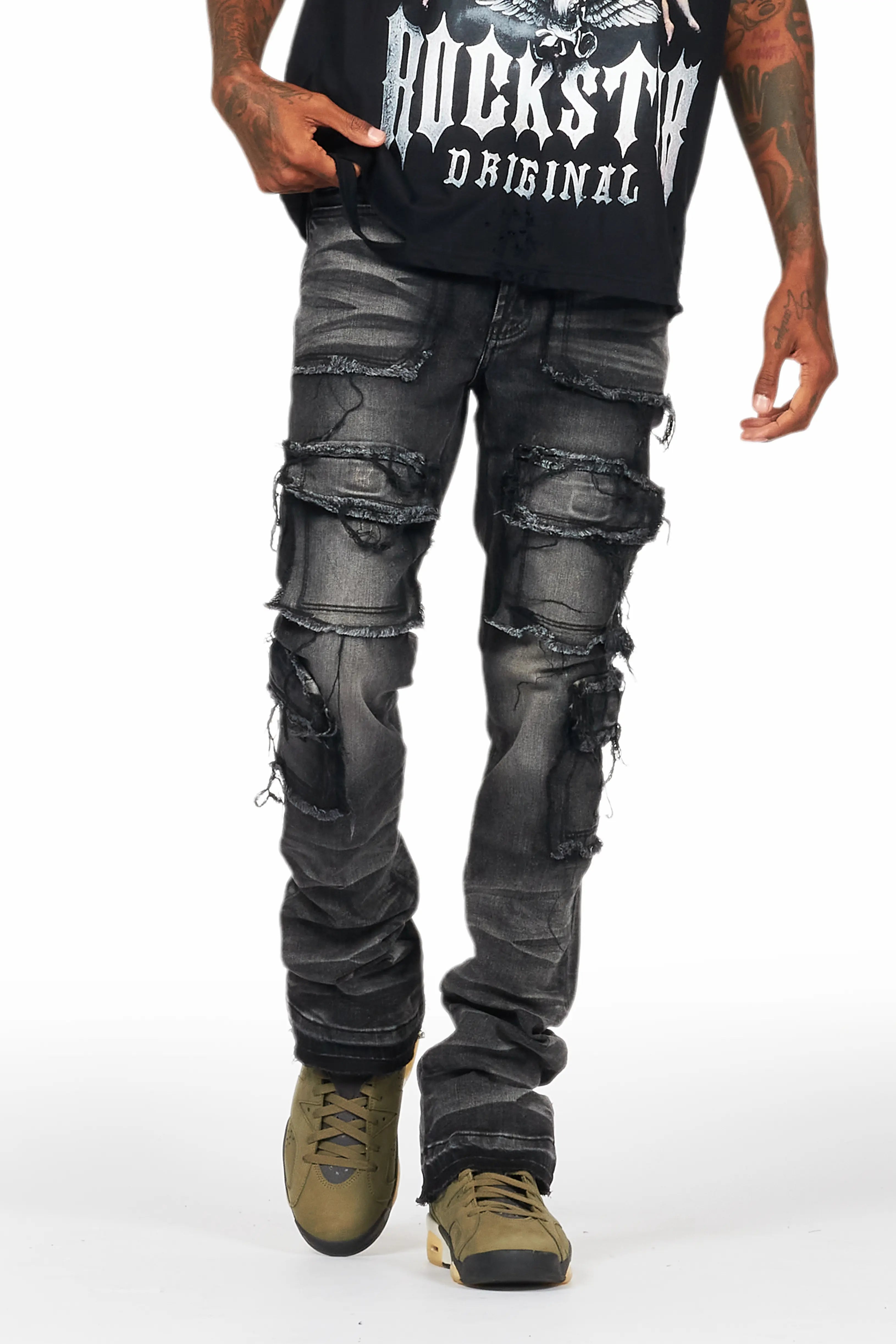 Tyrell Grey Wash Stacked Flare Cargo Jean