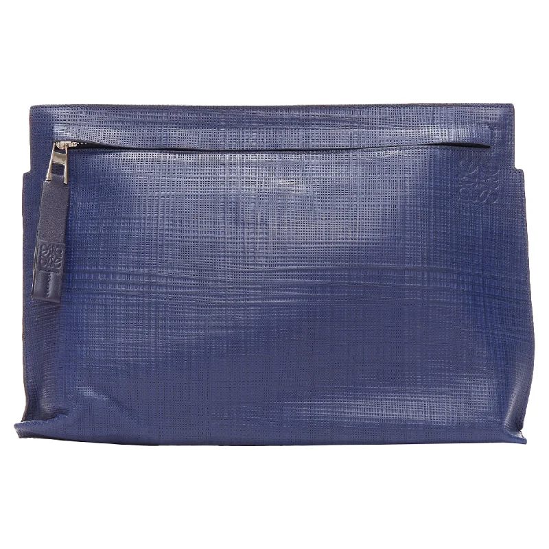 Loewe T Pouch Textured Checkered Leather Zip Wrist Clutch Bag