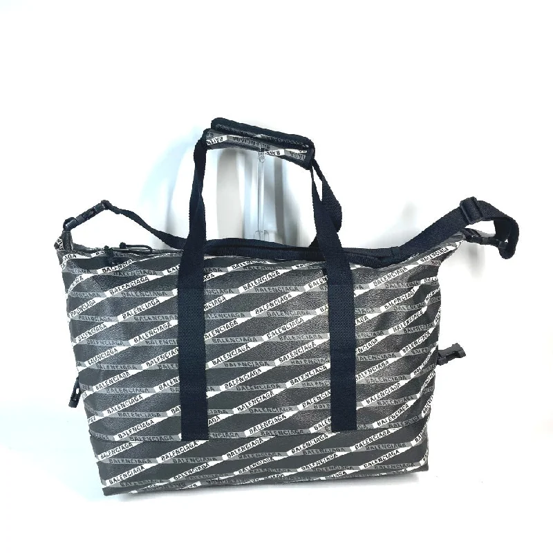 BALENCIAGA Boston Duffel bag 532810 Leather, PVC gray Logo all-over pattern unisex(Unisex) Used Authentic