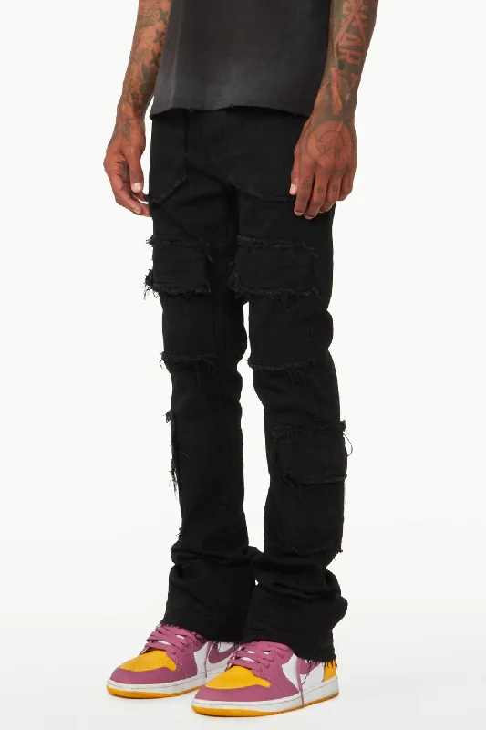 Tyrell Black Stacked Flare Cargo Jean