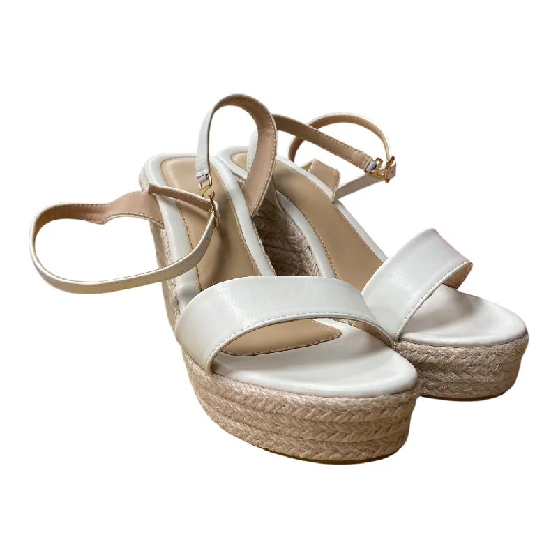 Sandals Heels Wedge By Cme In White, Size:7.5