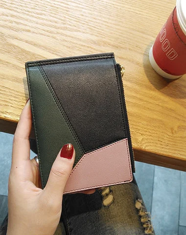 Cute Womens Patchwork Black Leather Card Wallets Card Clutch Wallet Zip Card Holder Wallet for Women Cute Womens Patchwork Black Leather Card Wallets Card Clutch Wallet Zip Card Holder Wallet for Women