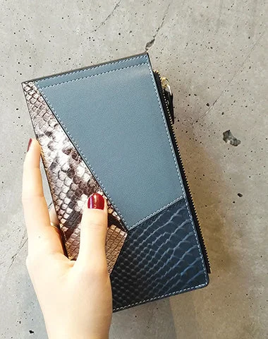 Cute Womens Patchwork Blue Leather Card Wallet Card Clutch Wallet Zip Card Holder Wallet for Women Cute Womens Patchwork Blue Leather Card Wallet Card Clutch Wallet Zip Card Holder Wallet for Women