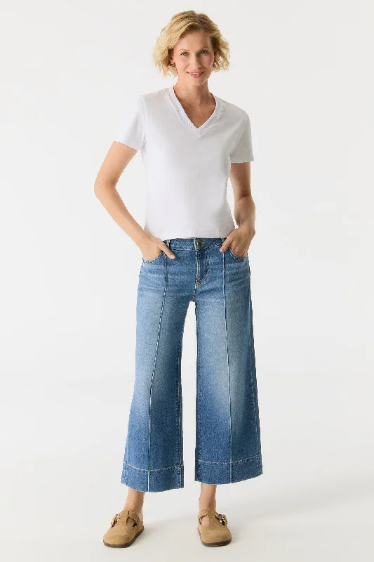 Vanessa Mid Waist Cropped Length 5 Pocket Jeans Medium Blue