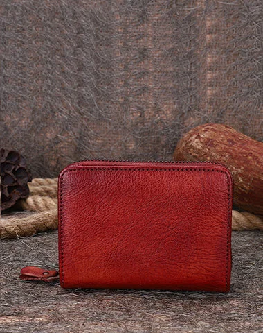 Vintage Women Red Leather Small Wallet with Zip Around Card Holders Bifold Small Wallet Billfold For Women Vintage Women Red Leather Small Wallet with Zip Around Card Holders Bifold Small Wallet Billfold For Women