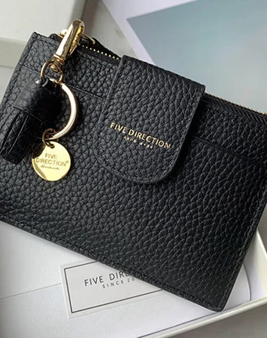 Cute Women Black Leather Slim Keychain with Card Wallet Card Holder Wallet Change Wallet For Women Cute Women Black Leather Slim Keychain with Card Wallet Card Holder Wallet Change Wallet For Women