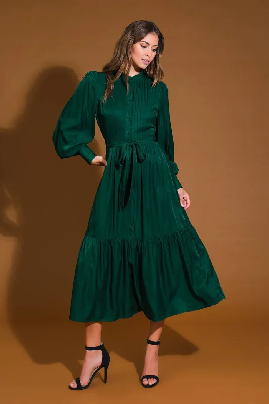 DingJiDress November December Wedding Guest Dress Featuring Round Neckline Long Sleeve With Cuff Bodice Pleating Detail Self Sash Tie Button Down Ruffled Hemline Formal Party Dress DingJiDress November December Wedding Guest Dress Featuring Round Neckline Long Sleeve With Cuff Bodice Pleating Detail Self Sash Tie Button Down Ruffled Hemline Formal Party Dress